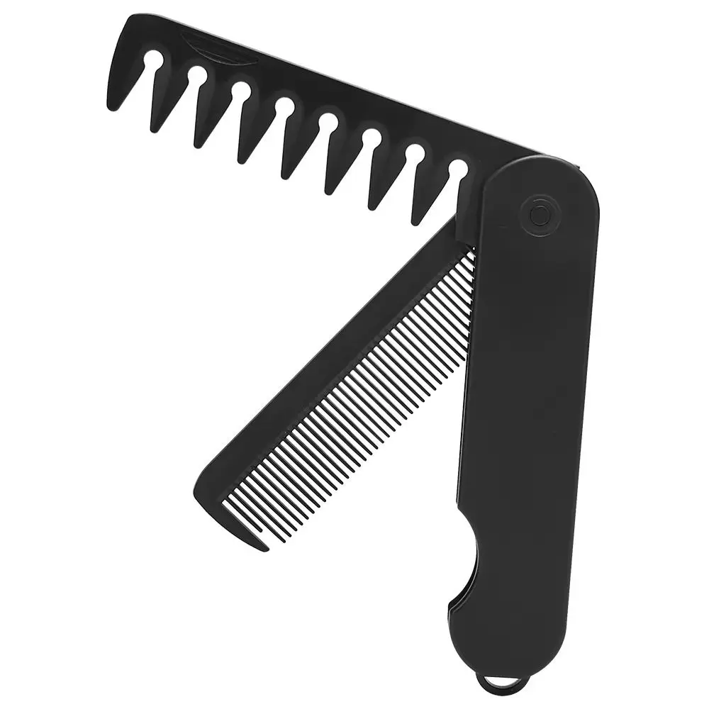 Protable 2 in 1 Folding Pocket Comb Black Lightweight Pocket Beard Comb Foldable Styling Comb For Men