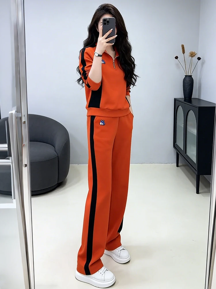 

High Cotton Content Faion Sports Set Women's Spring New Sle Casual Two-piece Set Breathable Comfortable Long Sve Zipper