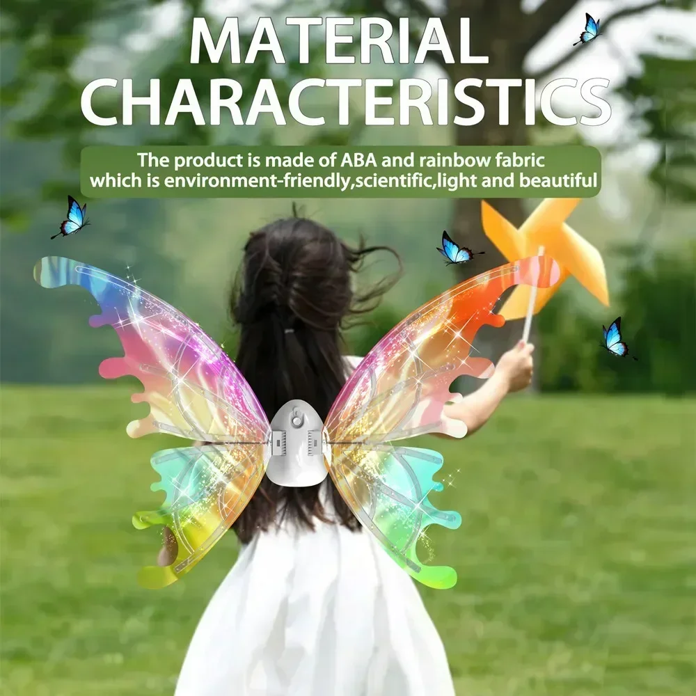 Flashing Luminous Electric Fairy  Angel Wings Set Children Costume Props Girl Butterfly Wings Headband  Wand Role Play Halloween