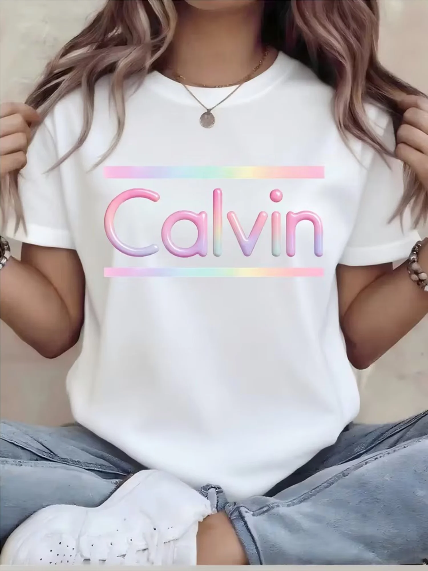 Y2K Aesthetic Printed T-Shirt Retro Print Loose Casual TopCasual Versatile Round Neck Short Sleeved Daily Commuting Trendy Top