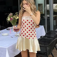 Lace Polka Dot Mini Skirt Sexy Patchwork Backless Slim Fit Camisole Dress Summer Fashion Retro Pure Desire Satin Soft Skin-Friendly A-Line Party Vacation Dress - Image 3