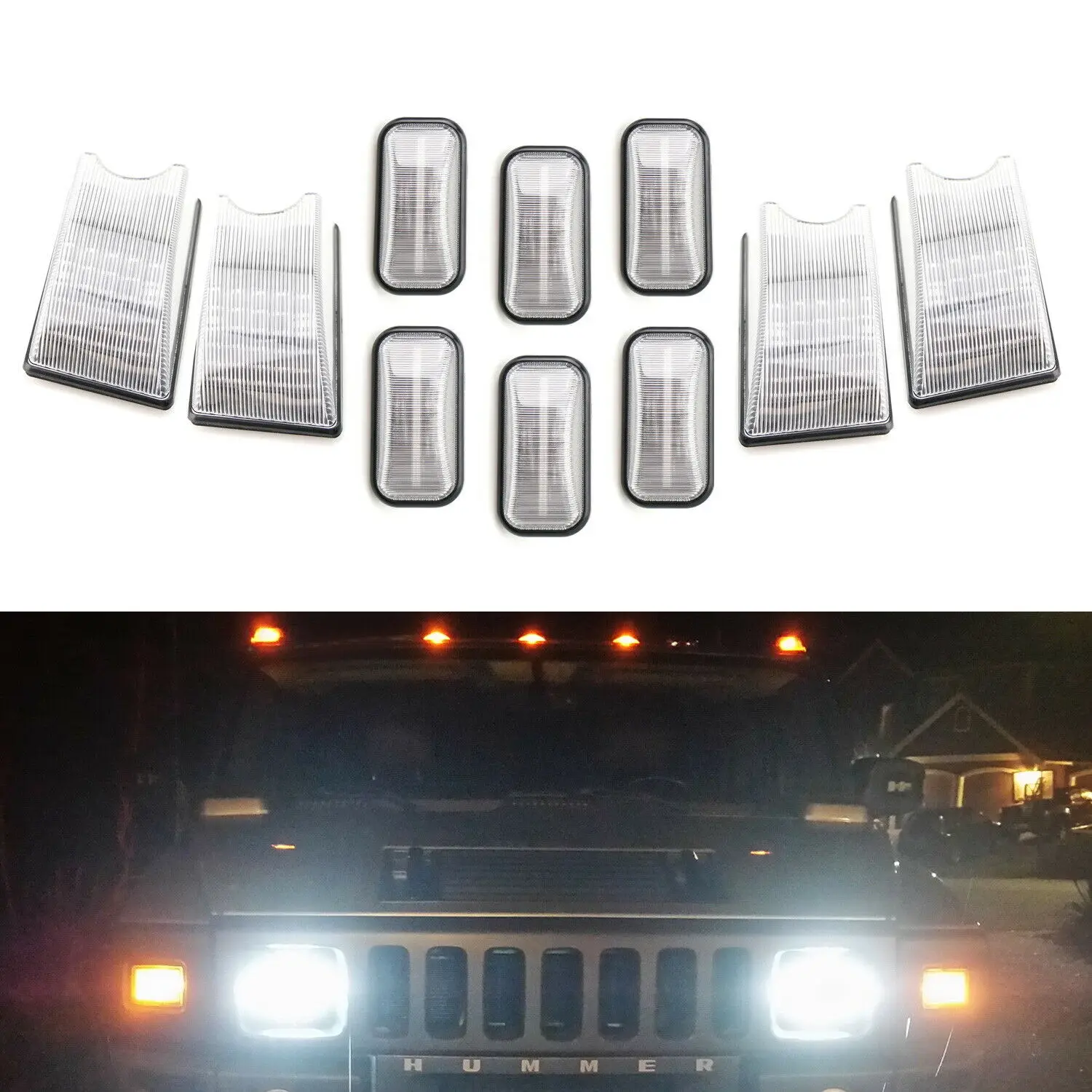 Clear Lens Amber/Red Full LED Cab Roof Clearance Lights for Hummer H2 SUT 03-09