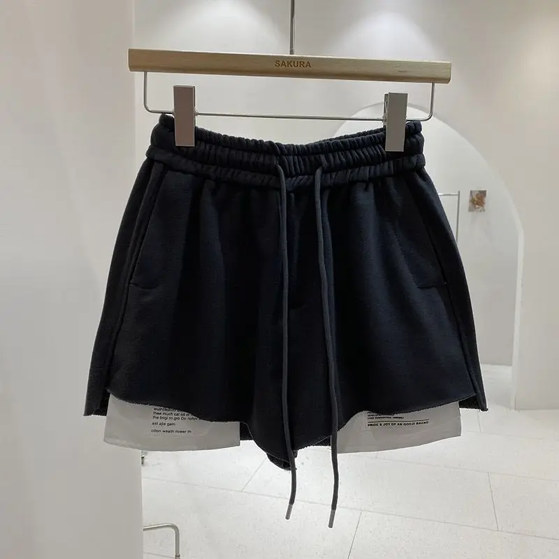 Women's Two-Layer Drawstring Shorts Elastic Waist Casual Loose-Fit Daily Shorts