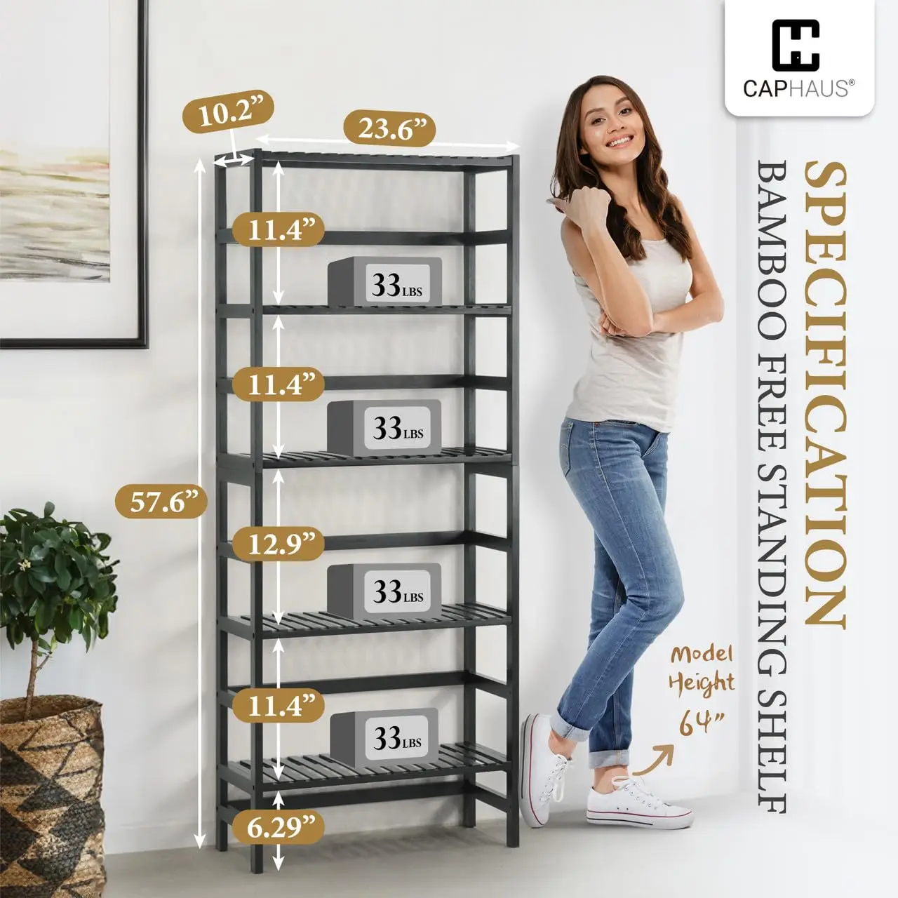 Bookshelf, 5-Tier Book Shelf, Tall Ladder Shelf with Bamboo Frame,Freestanding Storage Shelves Display Rack, for Living