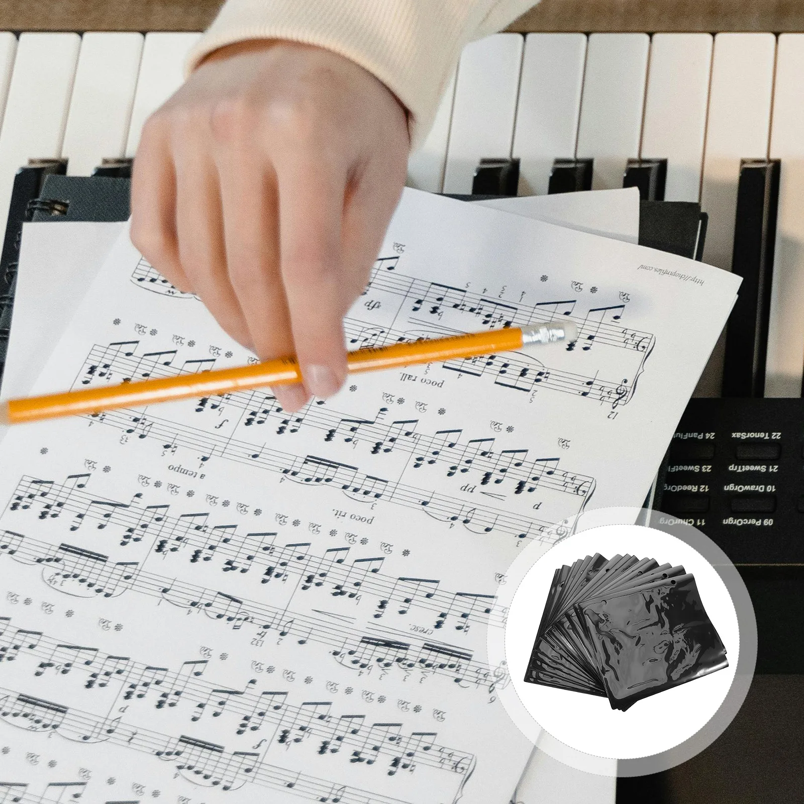 

Sheet Music Holder Binder with Plastic Sleeves Dividing Line Black Pvc Band Flip Folder Pages
