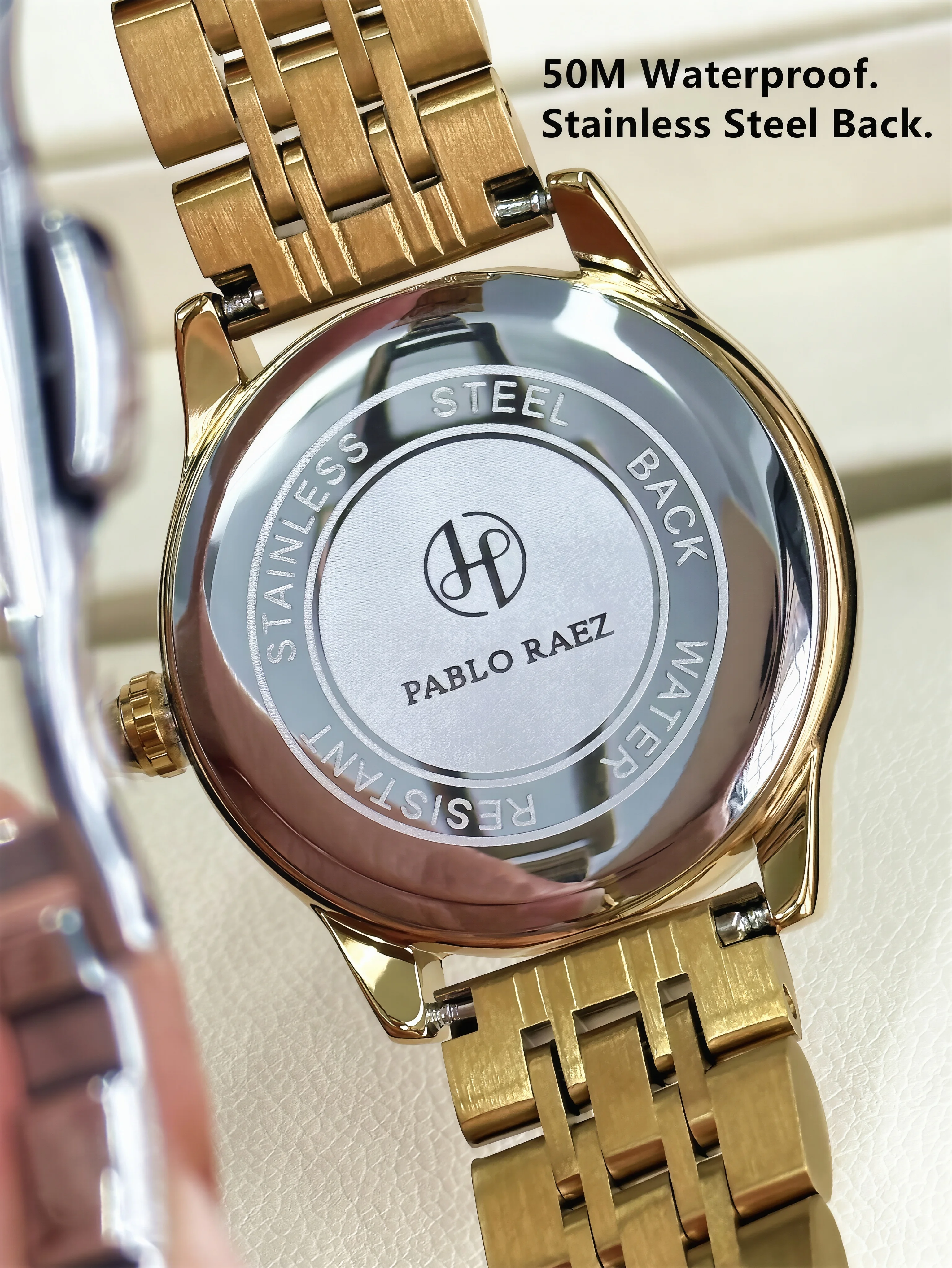 PABLO RAEZ Luxury Women's Watch Stainless Steel Strap Round Digital Dial Diamond Bezel Waterproof Quartz Watch Festival Gift