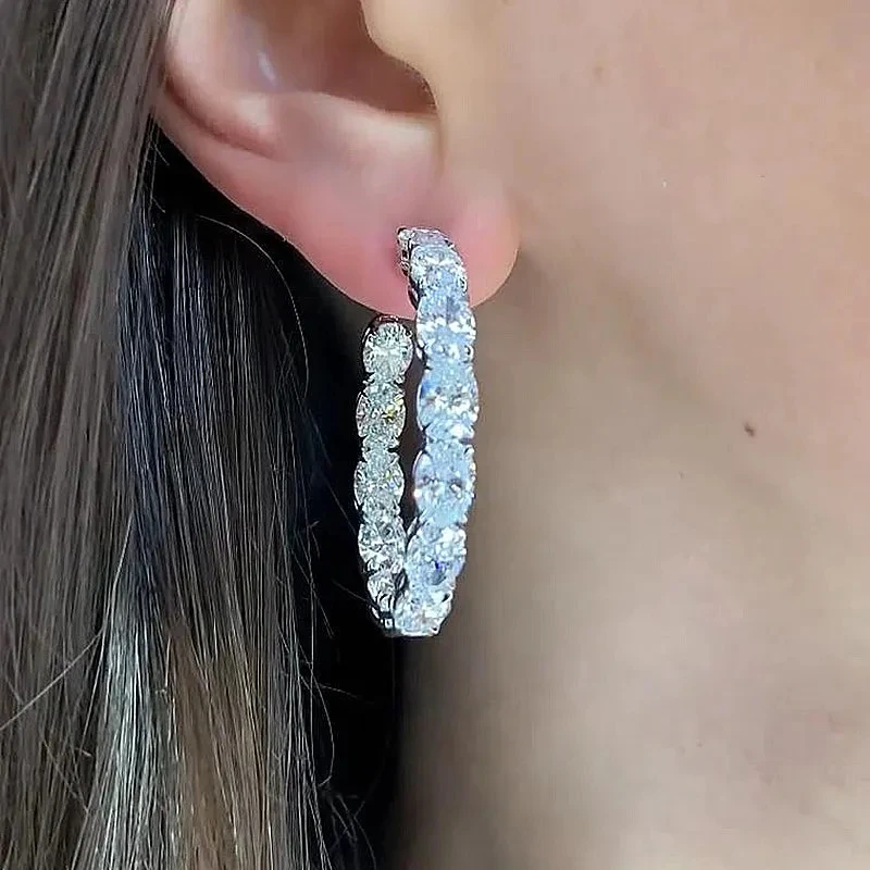 Huitan Luxury Big Hoop Earrings Full with Cubic Zirconia Sparkling Fashionable Women Circle Earrings Piercing Statement Jewelry