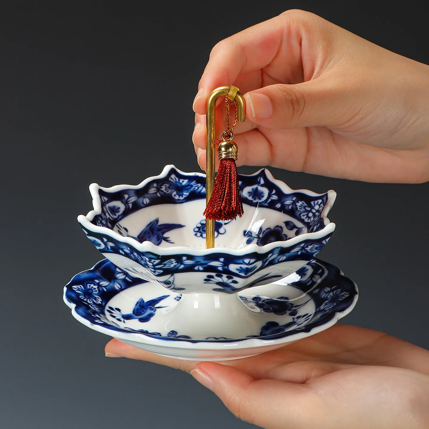 Kreativer Blau-Weißer Regenschirm-Teesieb Keramik-Teefilter Teezeremonie-Zubehör Tischdekoration Ornamente