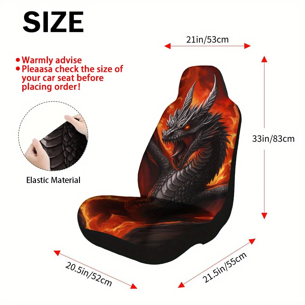 Set Of 2 Fiery Dragon Design Car Seat Covers – Universally Compatible Front Seat Protectors For Vehicles, Suvs & Sedans, Sturdy