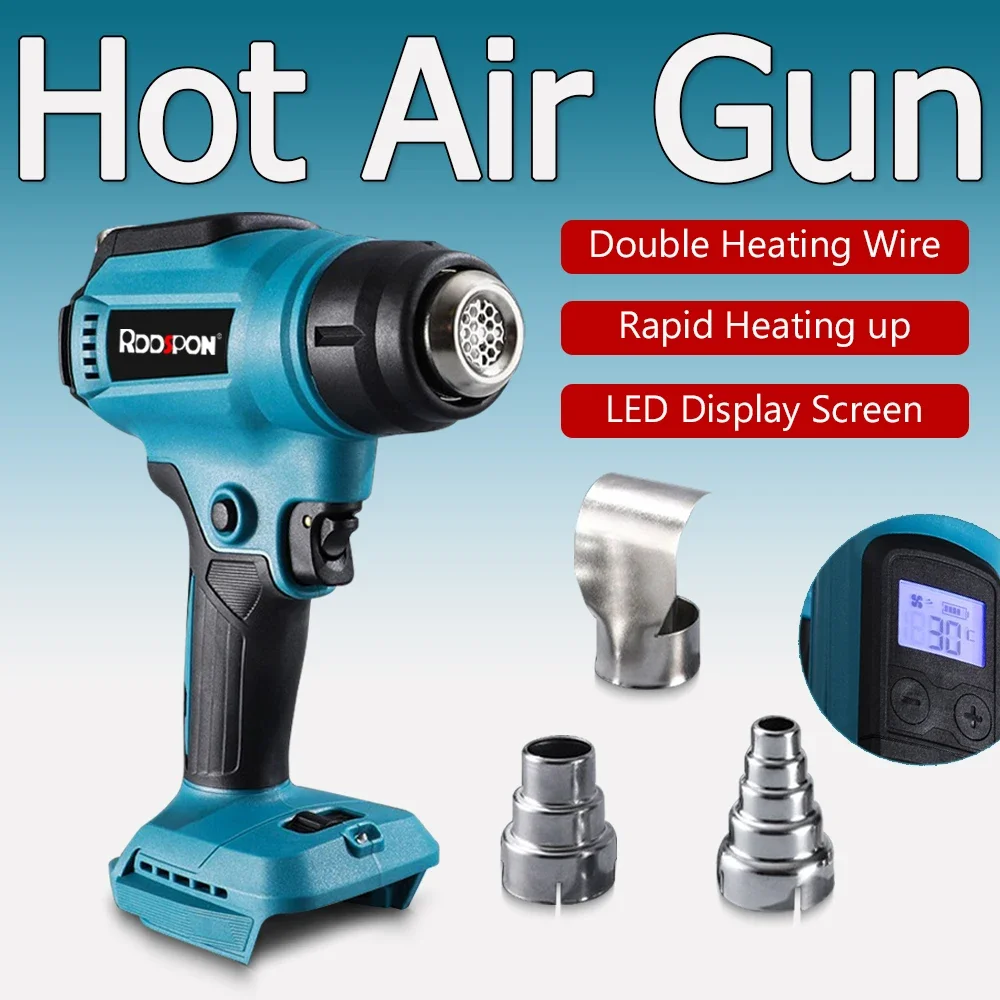 

18V Wireless Heat Gun Shrink Wrap Tool With LED Display Construction Hair Dryer Thermal Heating Gun Weld Without Battery