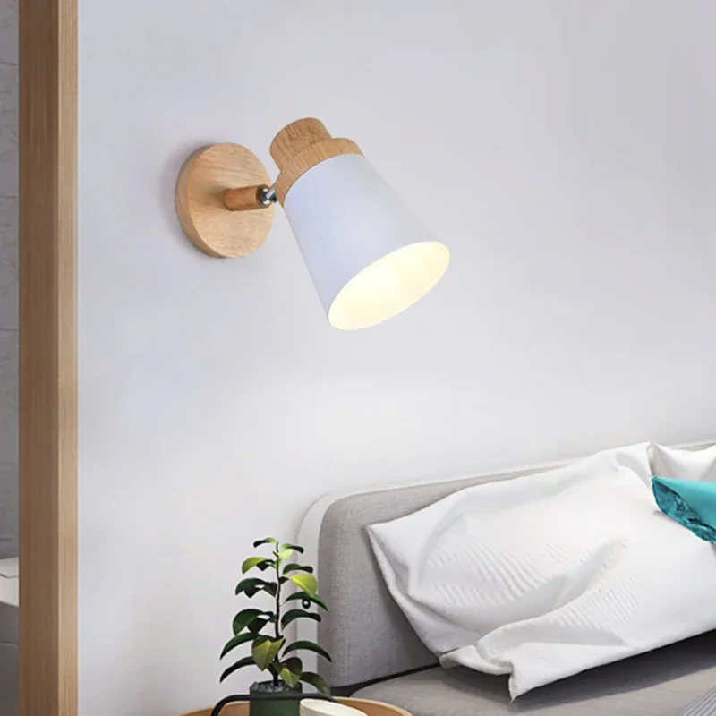 

Nordic Personality E27 Wall Light Iron And Wood Adjustable Bedside Sconce Lamp Macaron Bedroom Aisle Home Decor LED Wall Lamp