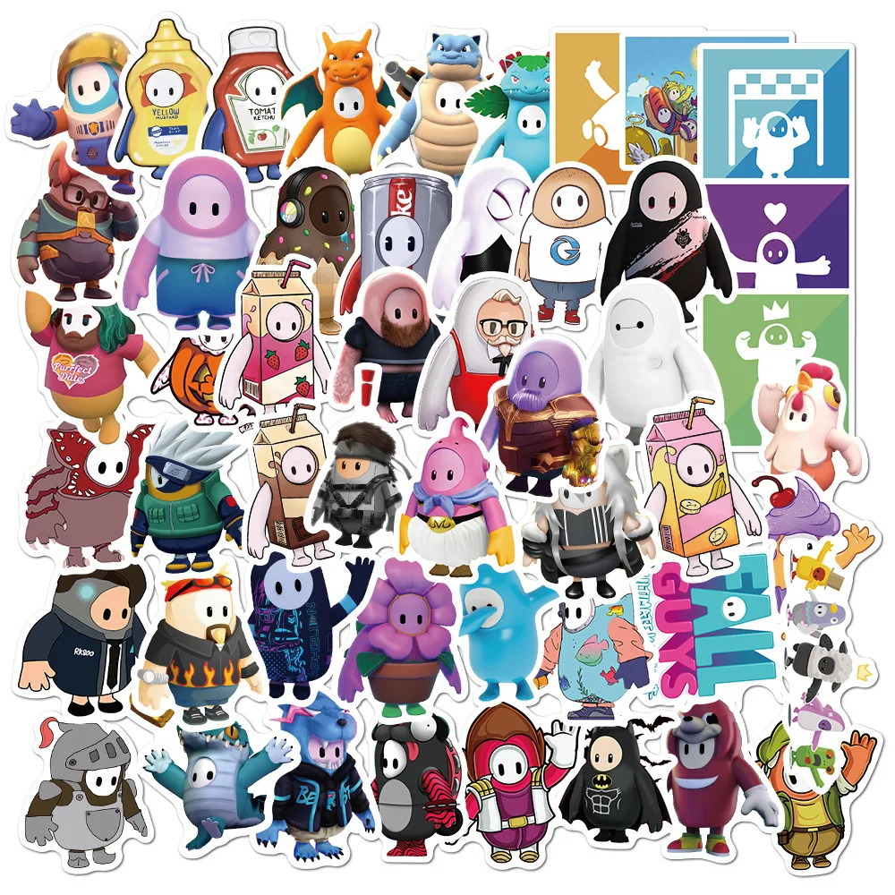 50Pcs Fall Guys Stickers for Laptop Bumper Water Bottles Computer Phone Case Motorcycle Bike Skateboard Luggage Hard Hat Vinyl