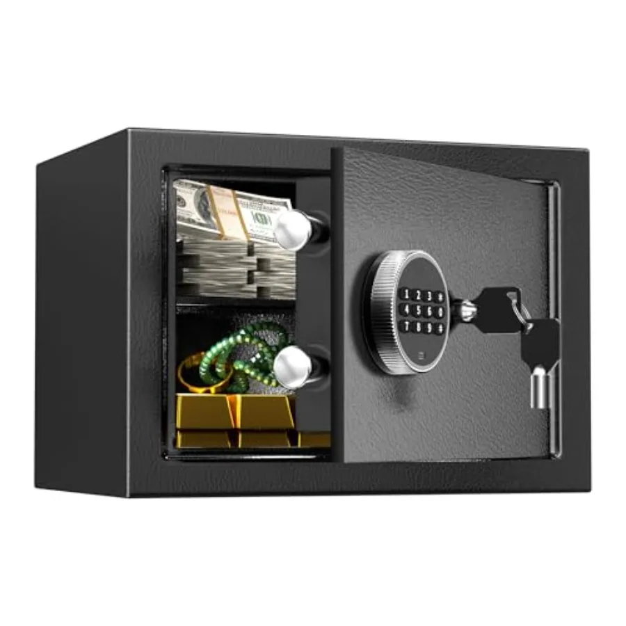 Caja Fuerte de Seguridad de 0.8 Pies Cúbicos, Caja de Seguridad Digital Antirrobo con Teclado Electrónico y Llave, Cajas Fuertes Resistentes al Fuego para el Hogar y Documentos