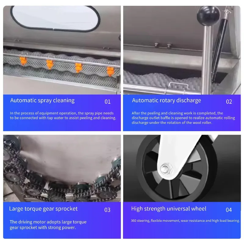 Commercial Automatic Peeler Machine Stainless Steel Brush Roller Washer For Ginger Taro Vegetable Cleaning And Peeling Equipment