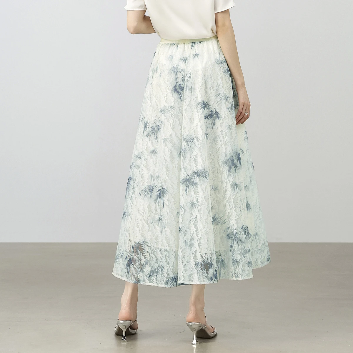 تنورة نسائية على شكل حرف a من SENTUBILA لخريف 2025 لوحة حبر صينية مطبوعة بخصر عالٍ تنورة تنحيف أنيقة شبكية W53QA2698 #2