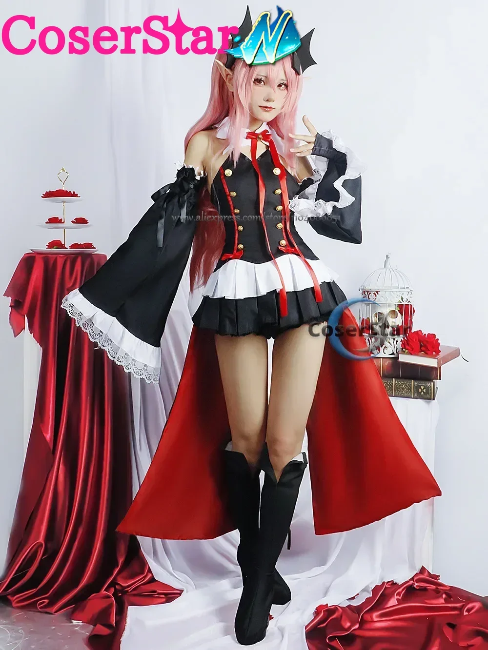 CoserStar-N en Stock Seraph of the End Krul Tepes disfraz de Cosplay conjunto completo Outfis traje de juego de rol Krul Tepes Cosplay peluca zapatos