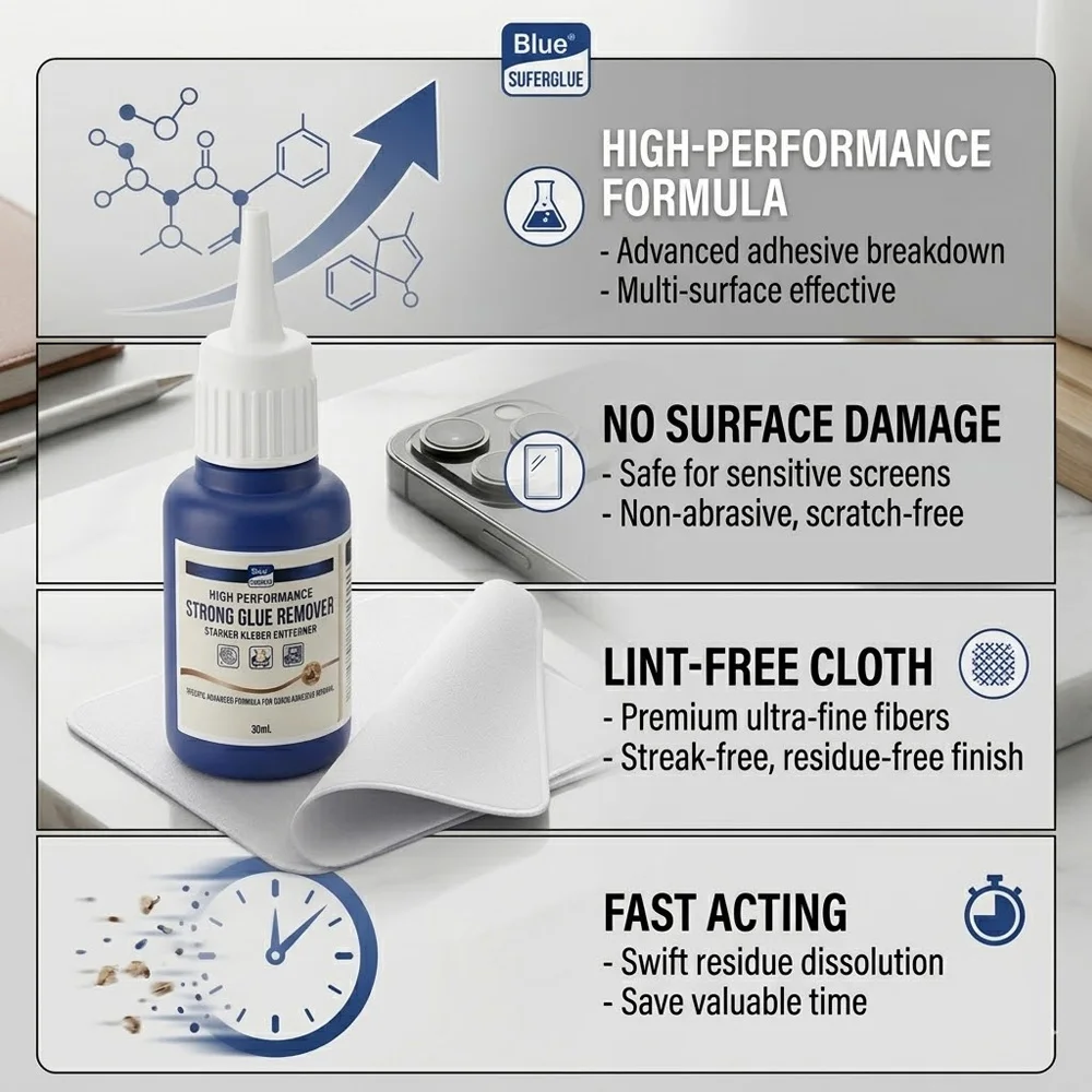 30ml Strong Glue Remover High Performance Adhesive Debonder - Quickly Removes Super Glue CA Glue, Residue From Skin and Surfaces