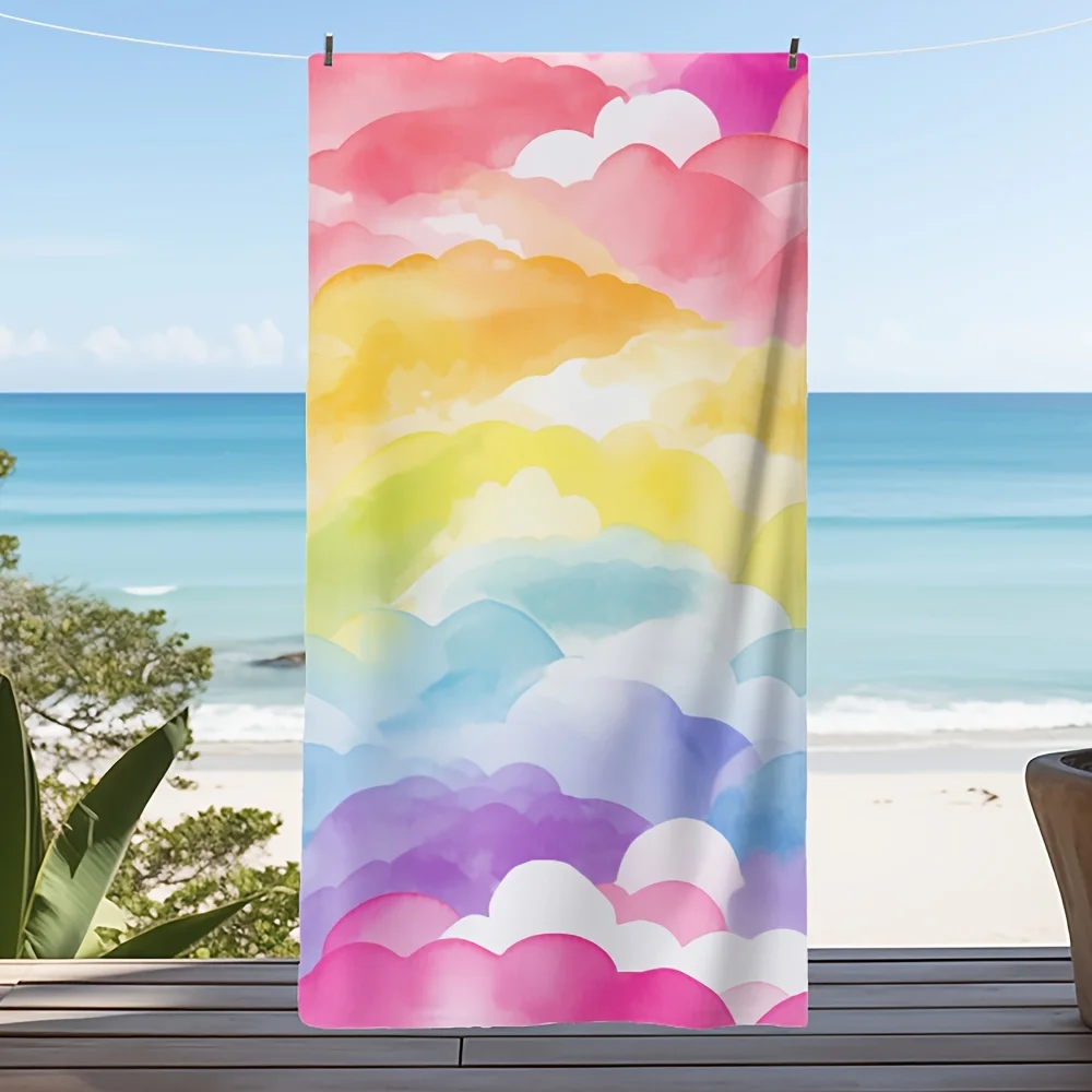 Horizon Hues Colorful Clouds Beach Towel, Ultra-Soft Quick-Dry Lightweight for Adults