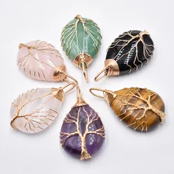 Natural Stone Crystal Tree of Life Pendants Roses Quartz Wire Wrapped Trendy Jewelry Making Wholesale 6/lot free shipping
