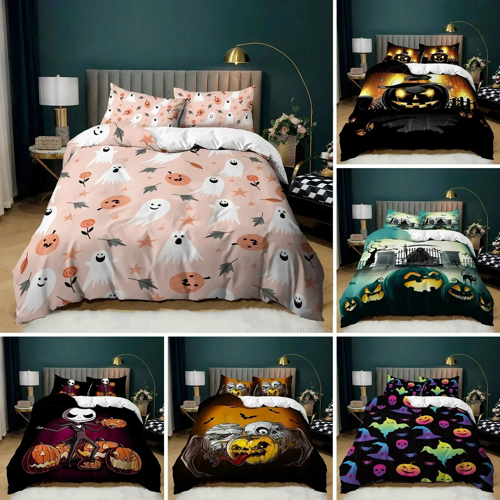 

Halloween Duvet Cover Queen King Cartoon Pumpkin Comforter Cover Lantern Bedding Set MicrofiberGhost Quilt Cover for Boys Girls