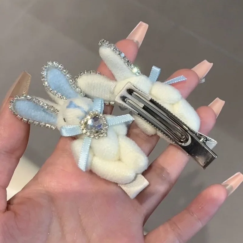 

Elegant Bunny Hair Clip Rhinestone Bow Barrettes Boho Pearl Front Hair Clip for Side Hair Fashion Party Accessories