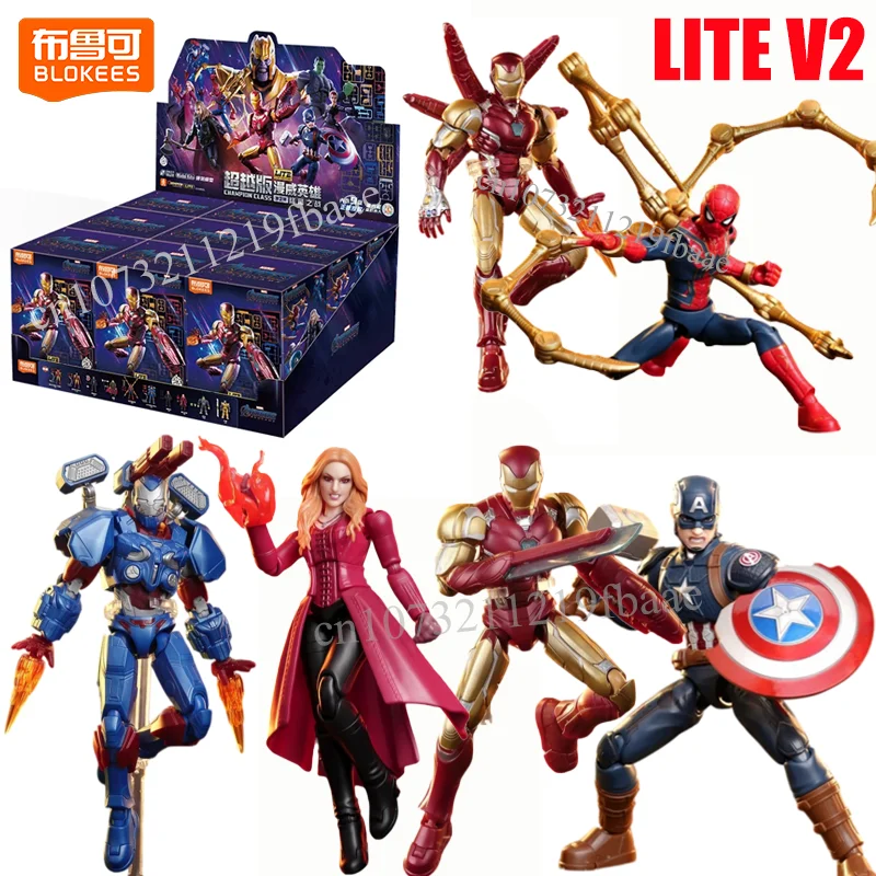 Genuine Blokees Marvel Heroes Blind Box Spider Man Action Figure Toys Avengers Endgame Lite V2 Mystery Box Assembly Model Kit