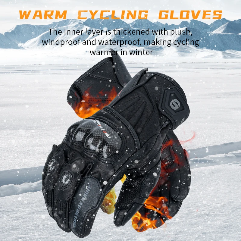 Star Field Knight Motorcycle Gloves Real Leather Winter Warm Waterproof Inner liner Carbon Fibre Joint Protection Wear-resisting