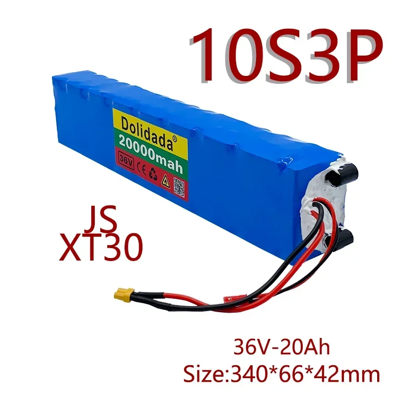 36V 20Ah 18650 Rechargeable Lithium Battery Pack 10S3P 500W High Power for Modified Bikes Scooter Electric Vehicle,With BMS XT30