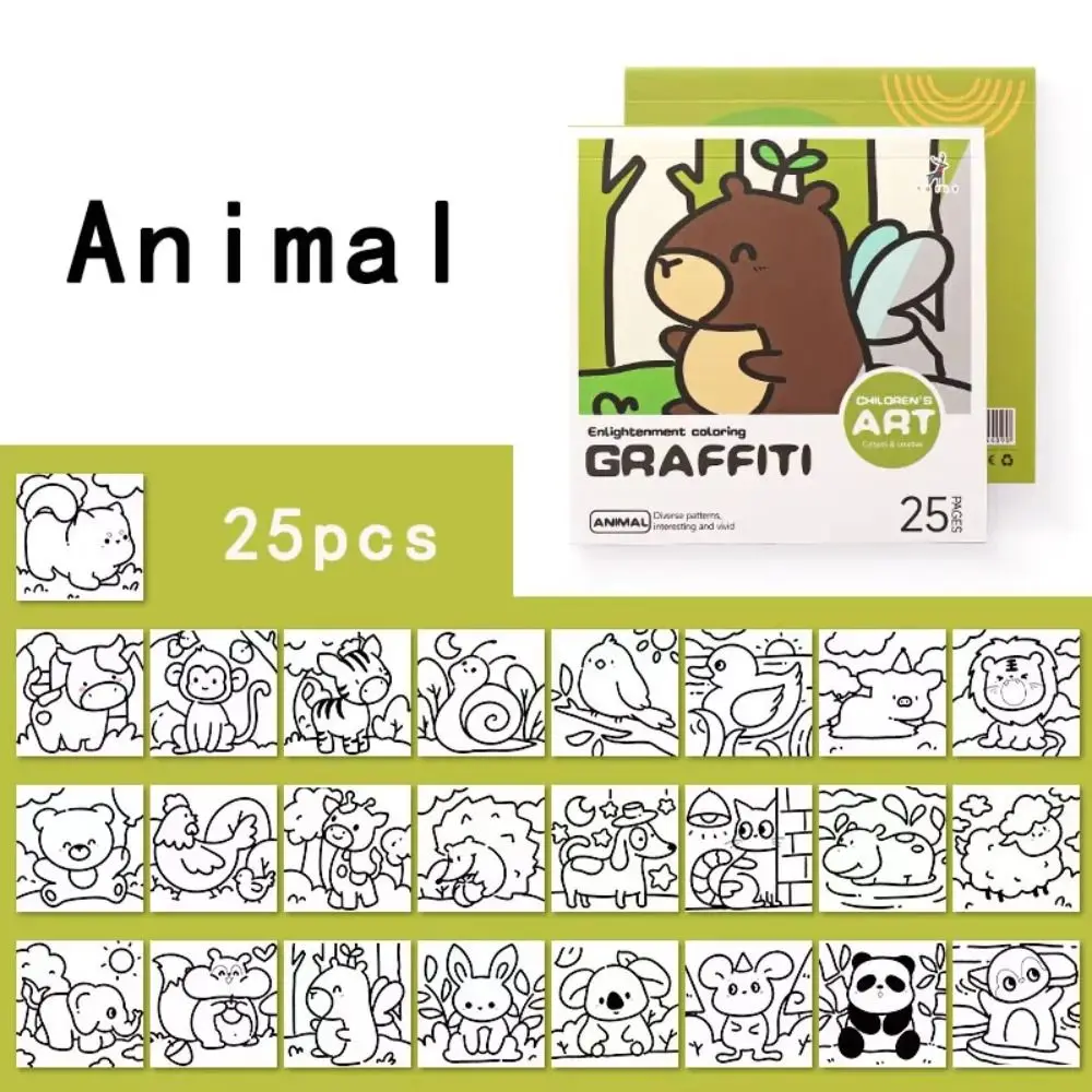 DIY Mini Cartoon Coloring Book Portable Note Coloring Watercolor Coloring Book 25Sheets Painting Album Children's Art