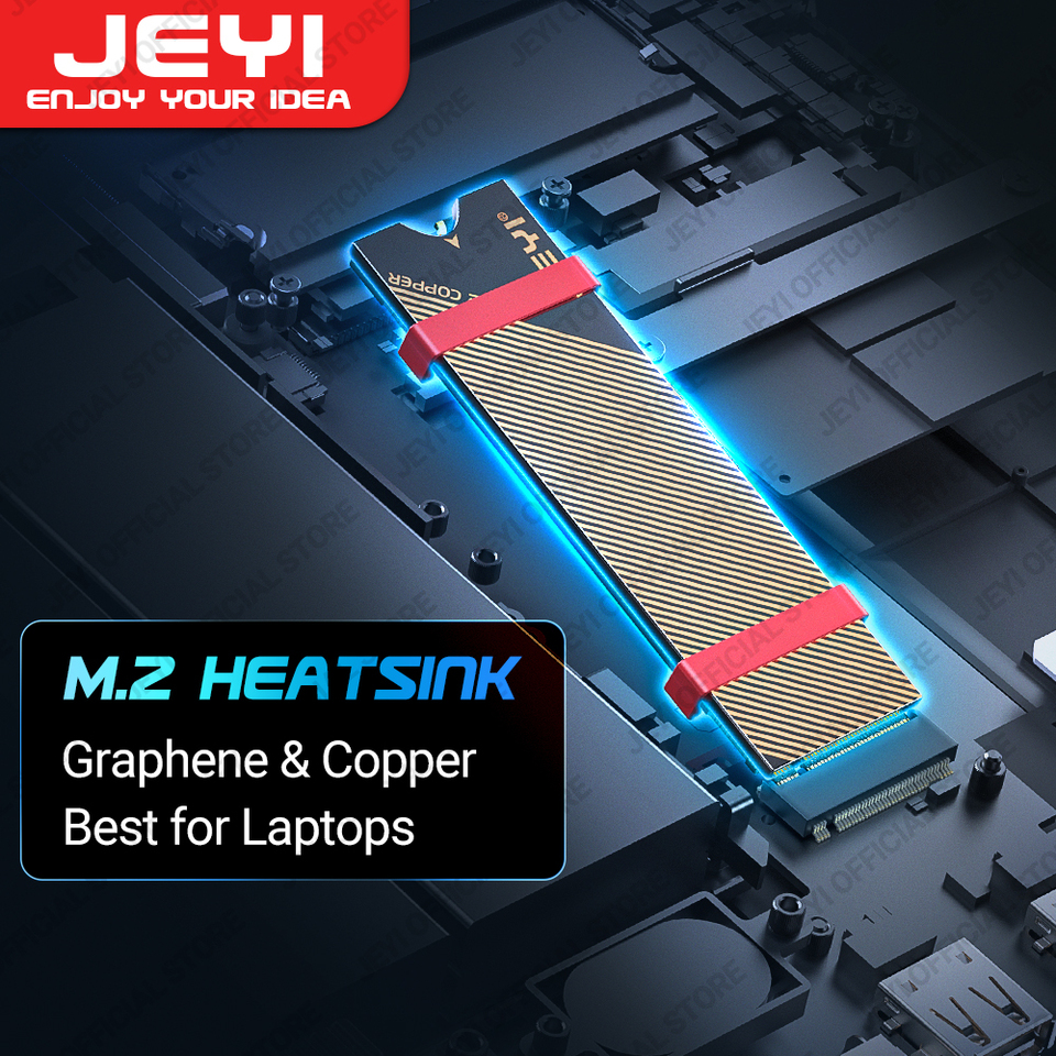  JEYI M.2 Copper SSD Heatsink with Graphene Layer, M2 NVMe NGFF 2280 Drive Cooler Solid State Drive Radiator for Laptop PC PS5 