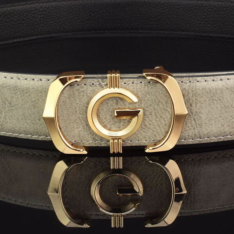 Casual Versatile G Letter Belt Young Fashion Waist Strap Light Color Belt Men Leather Smooth Buckle  Men's Simple Ceinture Homme