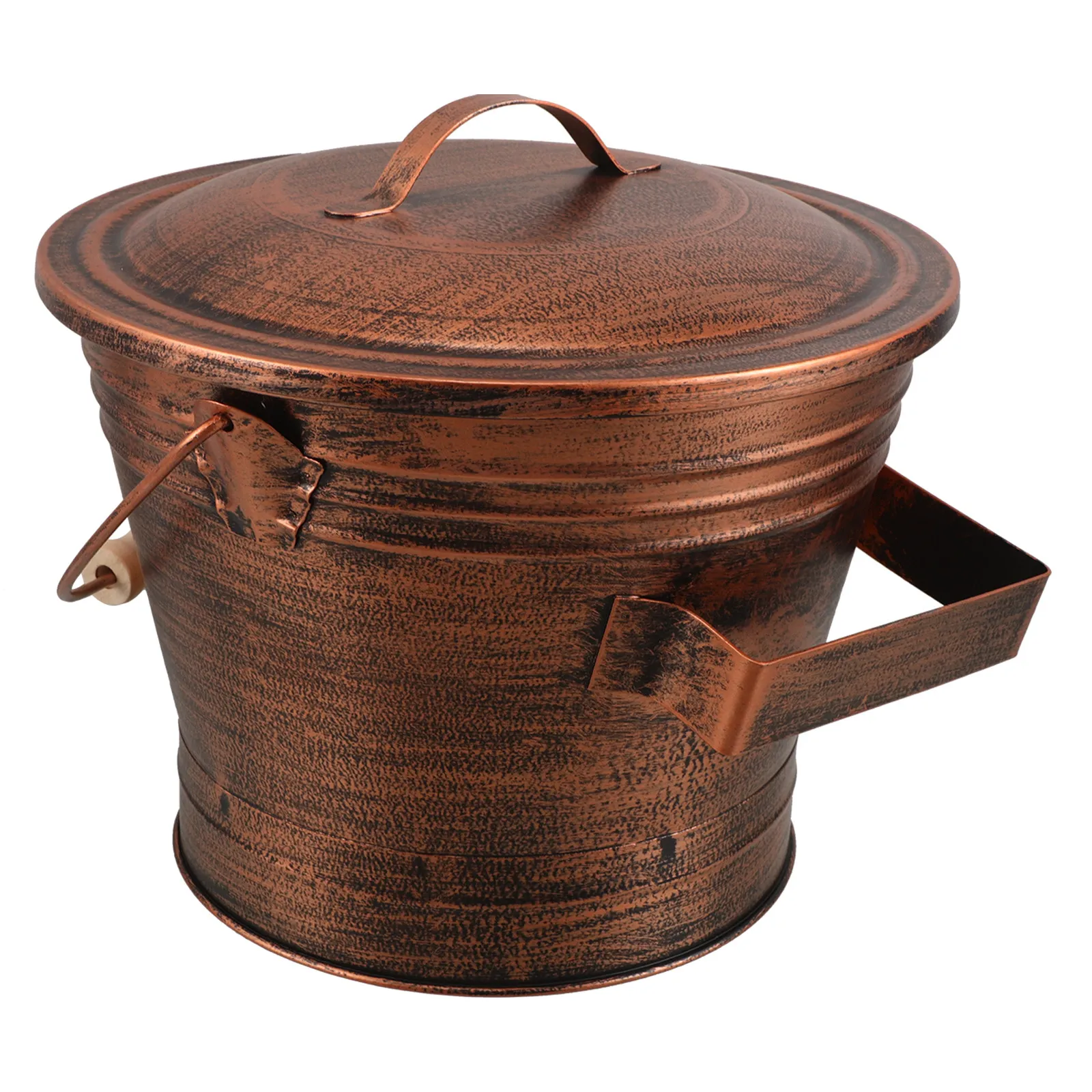 Iron Ash Bucket with Lid & Wooden Handle for Fireplace, Fire Pit, Log Burner – Charcoal & Coal Storage
