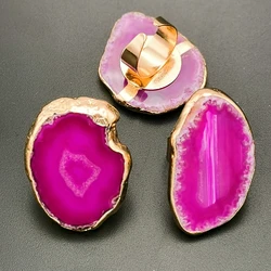 Bohemia Irregular Natural Stone Agate Slices Wide Open Ring for Women Gold Plated Resizable Finger Jewelry