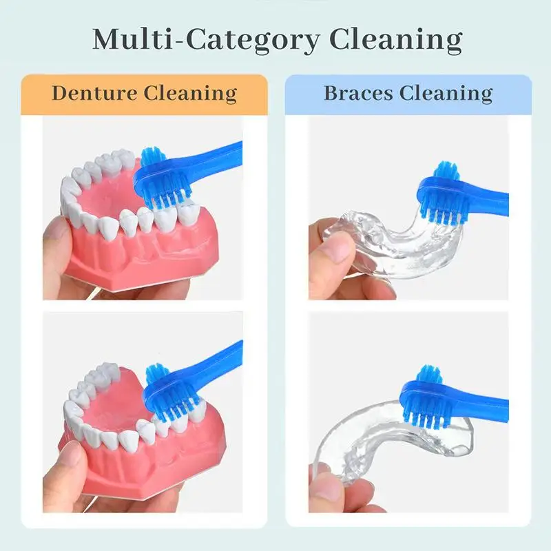 1/5/10 Pcs T-shape Denture Dedicated Plastic Brush Toothbrush Dual Head False Teeth Brushes Braces Retainer Descaling Brush