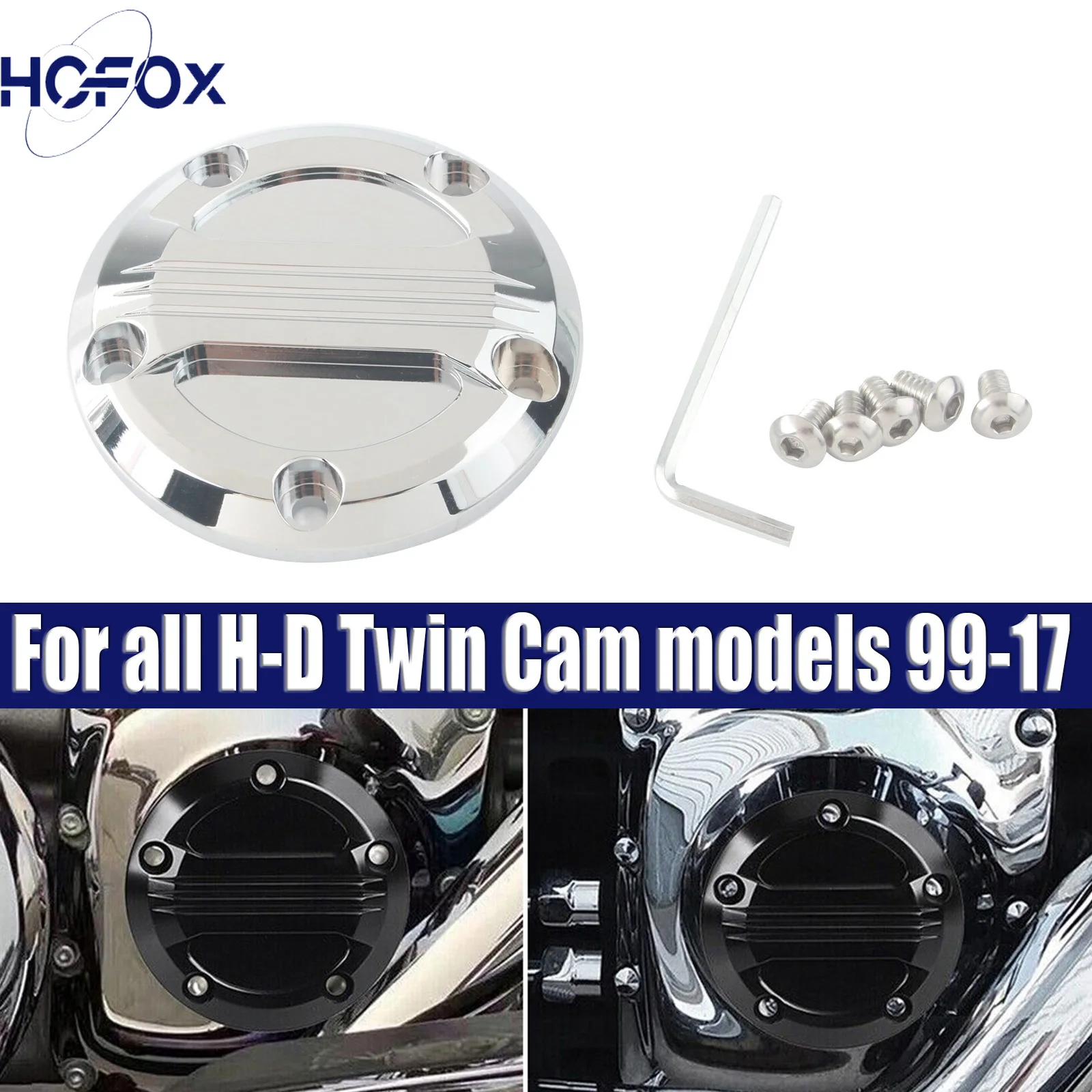 

For all H-D Twin Cam models 99-17 5 Hole Chrome Timing Timer Cover