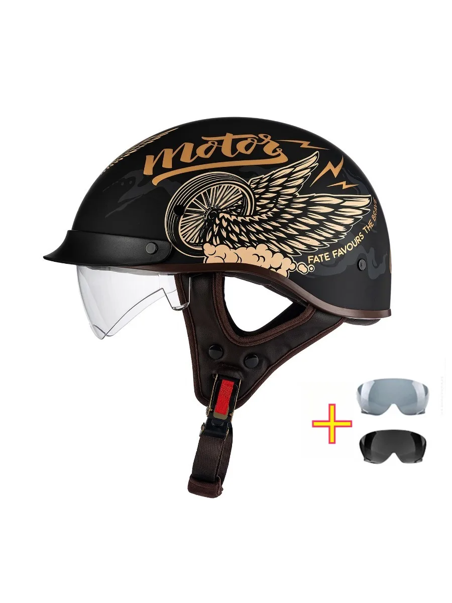 

Classic Retro Open Face Motorcycle Helmet CCC Certified Built in Sun Visor ABS Half Helmet for Men Women Riding Gear