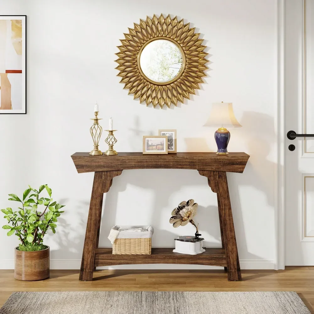 

Console Table With Storage, 2Tier Wood Entryway Table With Shelf, Farmhouse Narrow Sofa Table Behind Couch For Foyer, Hallway,