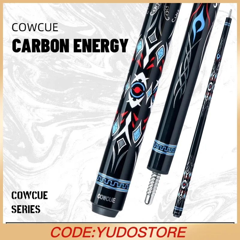 

Cowcue Carbon Fiber Pool Cue Stick Black Technology Low Deflection 12.5mm Tip 3 * 8/8 Joint Pin Professional 1/2 Billiard