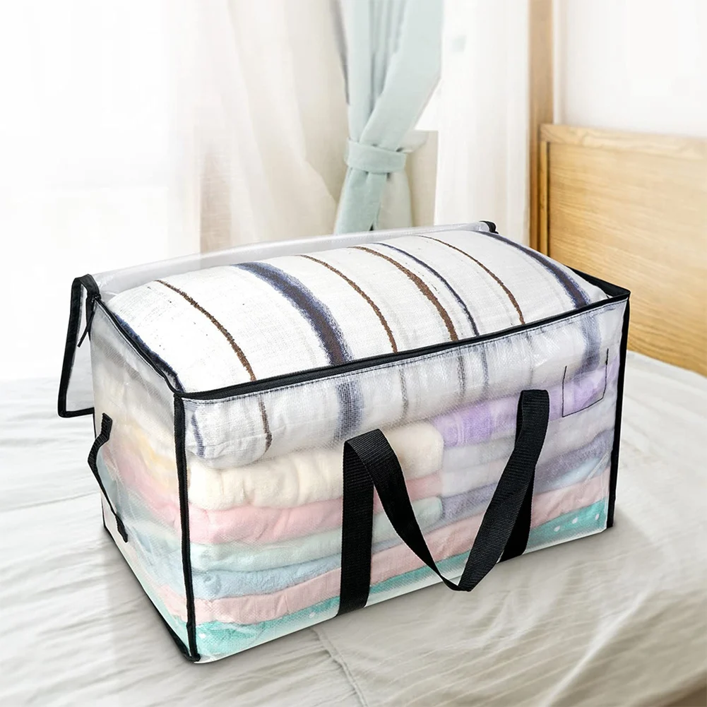 YLS-Clear Moving Bags Heavy Duty - 4 Pack 90L Storage Bags With Strong Handles, Zipper, Waterproof, Semi-Transparent
