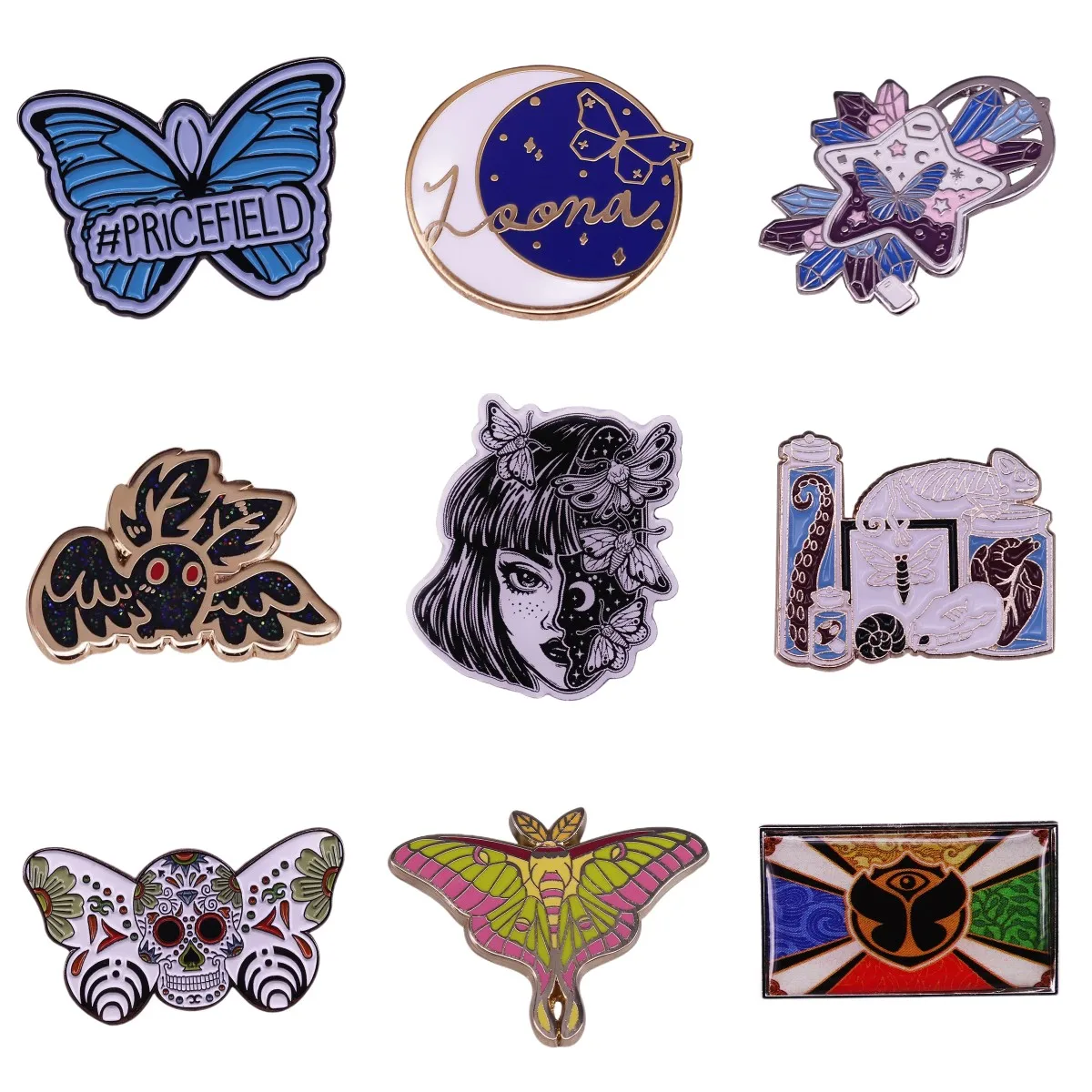 Insect Girl Enamel Pins Custom Bat Moon Skull Butterfly Moth Punk Gothic Brooches Copper Lapel Badge Luxury Fashion Jewelry Gift