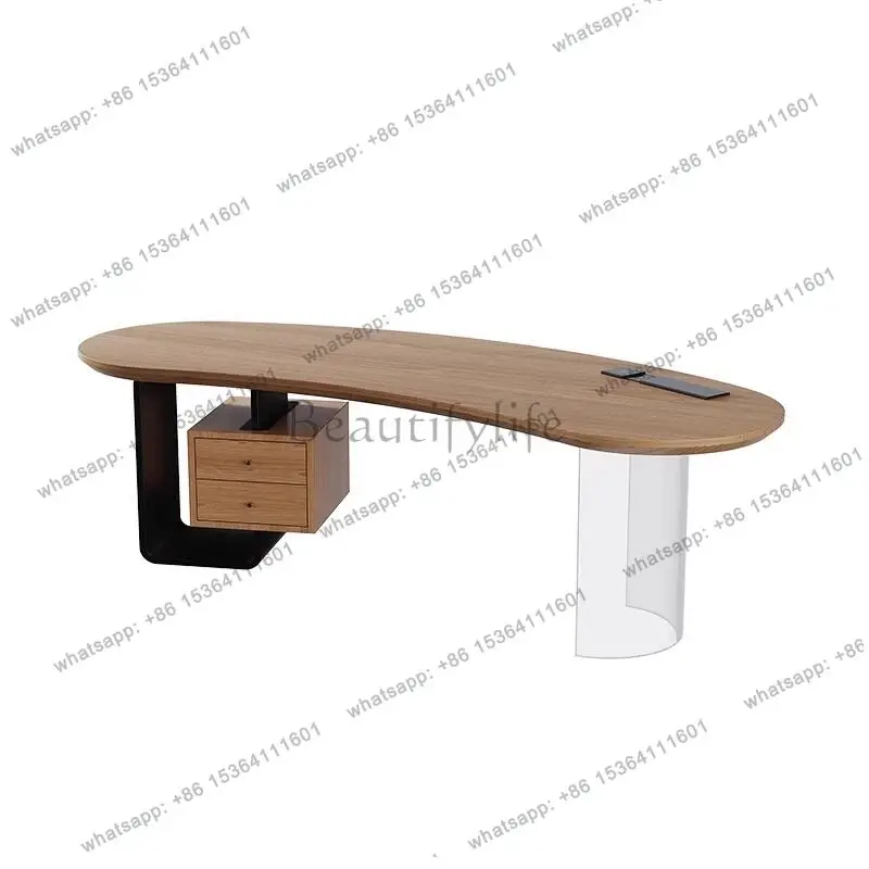 

Acrylic suspended solid wood boss table special-shaped simple modern office workbench