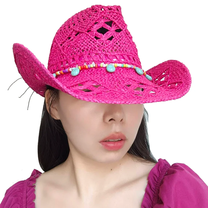 The latest Cowboy hat rose red retro straw hat 2023 new men\'s and women\'s jazz Cowboy hat straw hat sun hat summer hat sombrero