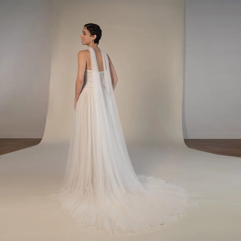 Customized Elegant A-line Tulle Wedding Dress Strapless with scarf Backless Customized Bohemian Bridal Gown vestido de novia