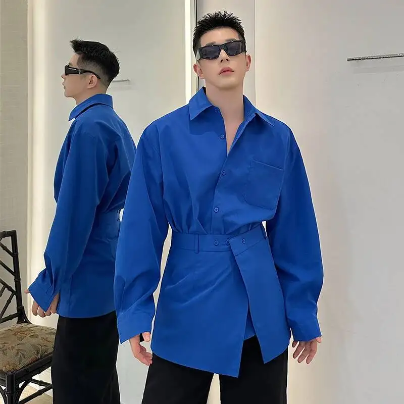 Korean Style New Fashion Men Shirt Long Sleeve Solid Color Two-piece Summer Male Clothing Single Breasted Shirts 9W999D