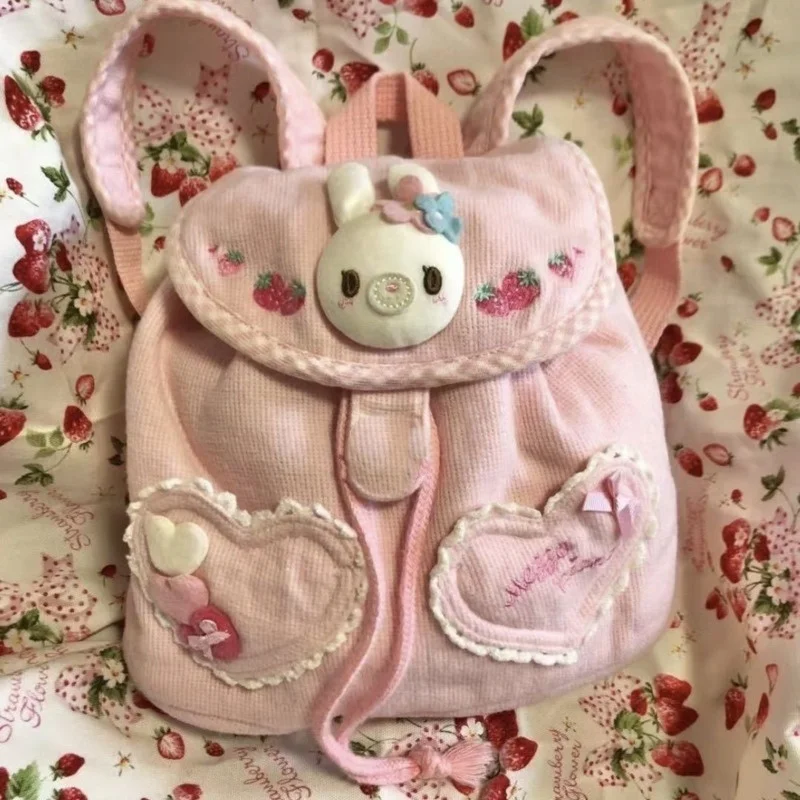 Embroidered Cartoon Japanese Pink Backpacks 3D Rabbit Cute Small Backpacks Drawstring Casual Bags Lolita Girl\'s Backpacks Gifts