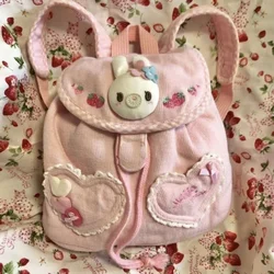 Embroidered Cartoon Japanese Pink Backpacks 3D Rabbit Cute Small Backpacks Drawstring Casual Bags Lolita Girl's Backpacks Gifts