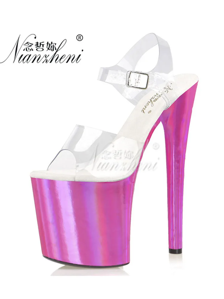 Crystal Stripper Women's Platform Sandals Super High Thin Heeled 20CM 8 Inch Nightclub Pole Dancing Shoes Sexy Fetish Clear