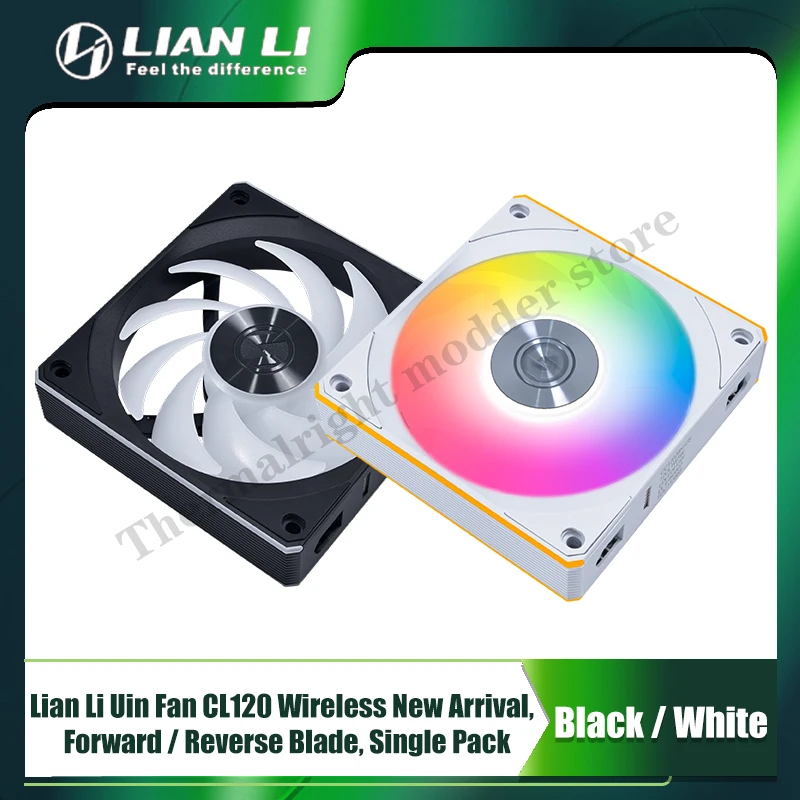 مروحة Lian Li CL120 اللاسلكية من السلسلة اللاسلكية، شفرة أمامية/خلفية، عبوة واحدة، أسود/أبيض #2