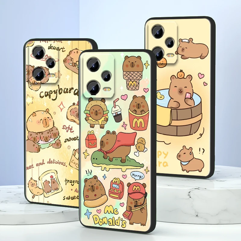 Cute C-Capybaras Cartoon Animal For Xiaomi Redmi Note 13 12R 12 12S Turbo 11 11T 11S 10 10S Pro Plus 5G Black Funda Phone Case