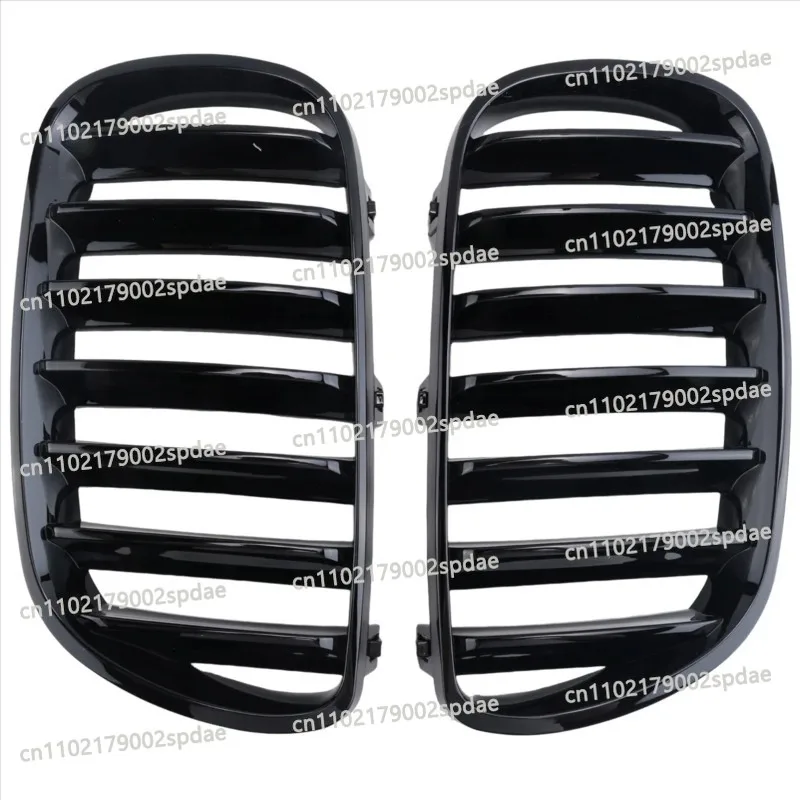 1 Pair Glossy Black Double Slat Kidney Front Grille Fit Bumper Replacement Grill